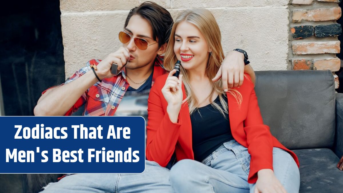 Stylish young couple with vape in a cafe.